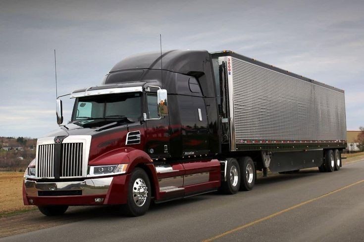 Heavy goods truck transporting freight by road